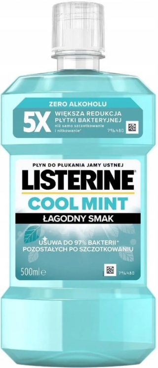 Listerine Cool Mint 500ml Płyn do płukania jamy ustnej Łagodny smak Zero alkoholu
