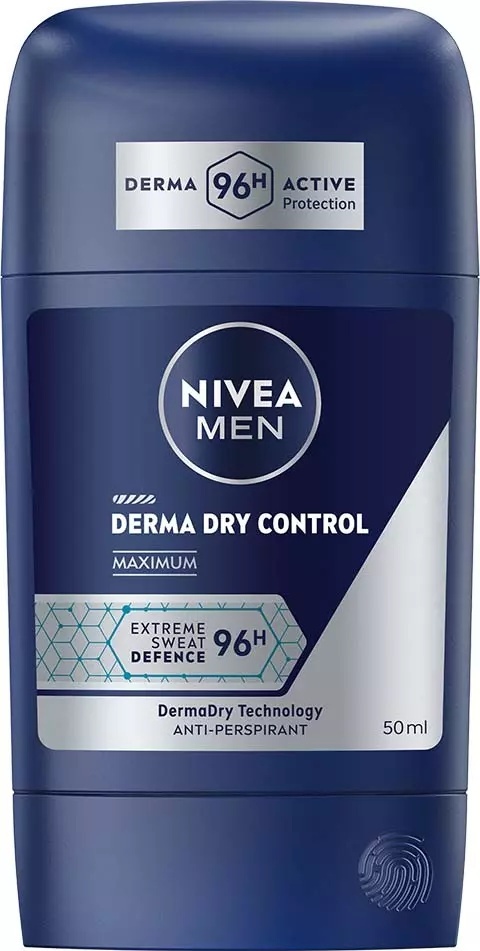 Nivea Men Derma Dry Control Maximum 96H 50 ml Antyperspirant męski sztyft