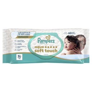 Pampers Aqua Soft Touch 60szt Chusteczki nawilżane do skóry wrażliwej